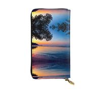 JKDGOJ Evening Sunset on the Beach Prints Women's leather long handheld wallet large capacity credit card zipper bag