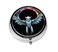 JKDGOJ Evil owl Pattern Round Mini Pill Box with 3 compartments for Pill Storage and Portable Travel