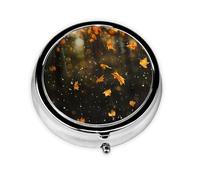 JKDGOJ Falling Leaves in The rain Pattern Round Mini Pill Box with 3 compartments for Pill Storage and Portable Travel