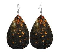 JKDGOJ Falling leaves in the rain Pattern Water droplet pendant earrings and leather earrings, suitable as holiday birthday gifts for women