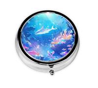 JKDGOJ Fantastic Undersea Adventure Pattern Round Mini Pill Box with 3 compartments for Pill Storage and Portable Travel