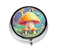 JKDGOJ Fantasy Dream Mushroom Pattern Round Mini Pill Box with 3 compartments for Pill Storage and Portable Travel