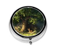 JKDGOJ Fawn in The Shade Pattern Round Mini Pill Box with 3 compartments for Pill Storage and Portable Travel