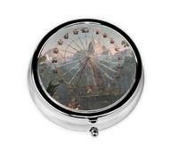 JKDGOJ Ferris Wheel at The Zoo Pattern Round Mini Pill Box with 3 compartments for Pill Storage and Portable Travel