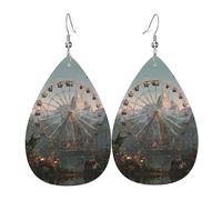 JKDGOJ Ferris wheel at the zoo Pattern Water droplet pendant earrings and leather earrings, suitable as holiday birthday gifts for women