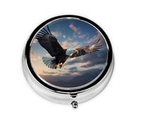 JKDGOJ Fierce Eagle Pattern Round Mini Pill Box with 3 compartments for Pill Storage and Portable Travel
