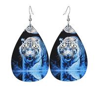 JKDGOJ Fierce White Tiger Pattern Water droplet pendant earrings and leather earrings, suitable as holiday birthday gifts for women
