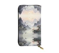 JKDGOJ fig. enchanting scenery Prints Women's leather long handheld wallet large capacity credit card zipper bag