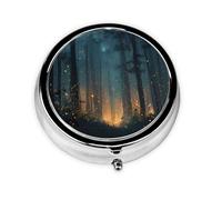 JKDGOJ Fireflies in The Forest Pattern Round Mini Pill Box with 3 compartments for Pill Storage and Portable Travel