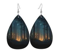 JKDGOJ Fireflies in the Forest Pattern Water droplet pendant earrings and leather earrings, suitable as holiday birthday gifts for women