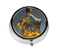 JKDGOJ Fireflies in The Stars Pattern Round Mini Pill Box with 3 compartments for Pill Storage and Portable Travel