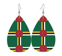 JKDGOJ Flag of the Commonwealth of Dominica Pattern Water droplet pendant earrings and leather earrings, suitable as holiday birthday gifts for women