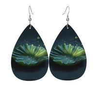 JKDGOJ Floating Lotus Leaves Pattern Water droplet pendant earrings and leather earrings, suitable as holiday birthday gifts for women