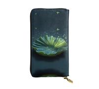 JKDGOJ Floating Lotus Leaves Prints Women's leather long handheld wallet large capacity credit card zipper bag