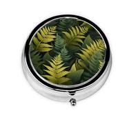 JKDGOJ Flourishing Ferns Pattern Round Mini Pill Box with 3 compartments for Pill Storage and Portable Travel