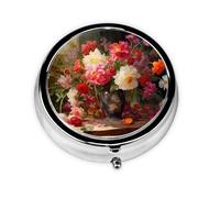 JKDGOJ Flower Party Pattern Round Mini Pill Box with 3 compartments for Pill Storage and Portable Travel