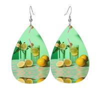 JKDGOJ Flowers and Lemonade Pattern Water droplet pendant earrings and leather earrings, suitable as holiday birthday gifts for women