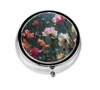 JKDGOJ Flowers in The Wind and rain Pattern Round Mini Pill Box with 3 compartments for Pill Storage and Portable Travel