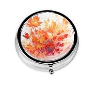 JKDGOJ Flowing fire Maple Leaves Pattern Round Mini Pill Box with 3 compartments for Pill Storage and Portable Travel