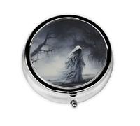 JKDGOJ Ghost by The Dead Tree Pattern Round Mini Pill Box with 3 compartments for Pill Storage and Portable Travel