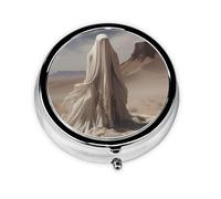 JKDGOJ Ghost in The Desert Pattern Round Mini Pill Box with 3 compartments for Pill Storage and Portable Travel