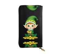 JKDGOJ Gold coins green elf Prints Women's leather long handheld wallet large capacity credit card zipper bag
