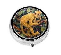 JKDGOJ Golden Monkey Climbs Vine Pattern Round Mini Pill Box with 3 compartments for Pill Storage and Portable Travel