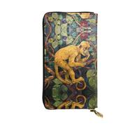 JKDGOJ Golden Monkey Climbs Vine Prints Women's leather long handheld wallet large capacity credit card zipper bag