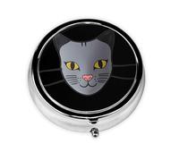 JKDGOJ Gray cat mask Pattern Round Mini Pill Box with 3 compartments for Pill Storage and Portable Travel