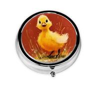 JKDGOJ Happy Little Yellow Duck Pattern Round Mini Pill Box with 3 compartments for Pill Storage and Portable Travel