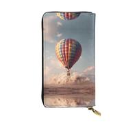JKDGOJ Hot air balloon taking off Prints Women's leather long handheld wallet large capacity credit card zipper bag