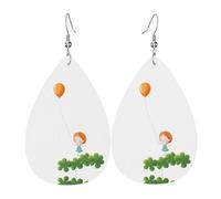 JKDGOJ Kids chasing balloons Pattern Water droplet pendant earrings and leather earrings, suitable as holiday birthday gifts for women