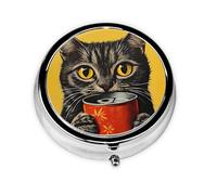 JKDGOJ Kitten Eating Canned Food Pattern Round Mini Pill Box with 3 compartments for Pill Storage and Portable Travel