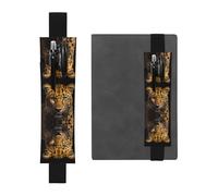 JKDGOJ Leather Pen Holder Bookmark The deep-eyed leopard Picture for Hardcover Journals, Diaries, Planners - Adjustable Strap Band Pouch