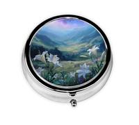 JKDGOJ Lily of The Valley Pattern Round Mini Pill Box with 3 compartments for Pill Storage and Portable Travel