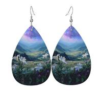 JKDGOJ Lily of the Valley Pattern Water droplet pendant earrings and leather earrings, suitable as holiday birthday gifts for women