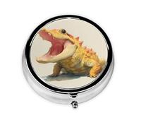 JKDGOJ Little Crocodile with Open Mouth Pattern Round Mini Pill Box with 3 compartments for Pill Storage and Portable Travel
