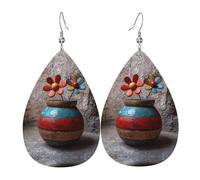 JKDGOJ Little flowers in the painted pottery Pattern Water droplet pendant earrings and leather earrings, suitable as holiday birthday gifts for women