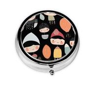 JKDGOJ Little People Image Drawing Pattern Round Mini Pill Box with 3 compartments for Pill Storage and Portable Travel