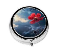 JKDGOJ Little red Flower Under The Sky Pattern Round Mini Pill Box with 3 compartments for Pill Storage and Portable Travel