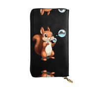 JKDGOJ Little squirrel playing with bubbles Prints Women's leather long handheld wallet large capacity credit card zipper bag