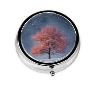 JKDGOJ Little Tree Under The Snowflakes Pattern Round Mini Pill Box with 3 compartments for Pill Storage and Portable Travel