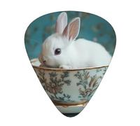JKDGOJ Little white rabbit in the teacup Pattern Guitar plectrum 12 pieces with three thickness plectrum combinations suitable for bass and ukulele