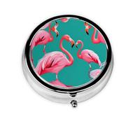 JKDGOJ Lovely Pink Flamingos Pattern Round Mini Pill Box with 3 compartments for Pill Storage and Portable Travel