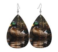 JKDGOJ mallard duck Pattern Water droplet pendant earrings and leather earrings, suitable as holiday birthday gifts for women