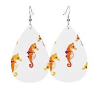JKDGOJ Many seahorses Pattern Water droplet pendant earrings and leather earrings, suitable as holiday birthday gifts for women