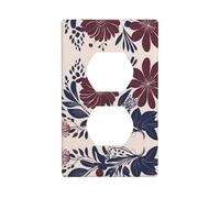 JKDGOJ maroon and navy flowers Prints Dual socket wall panel household power cover durable for decorative sockets and switches