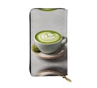 JKDGOJ Matcha latte art coffee Prints Women's leather long handheld wallet large capacity credit card zipper bag
