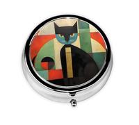 JKDGOJ mid-Century Modern Art cat Pattern Round Mini Pill Box with 3 compartments for Pill Storage and Portable Travel