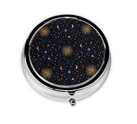 JKDGOJ Moon and Stars Pattern Pattern Round Mini Pill Box with 3 compartments for Pill Storage and Portable Travel